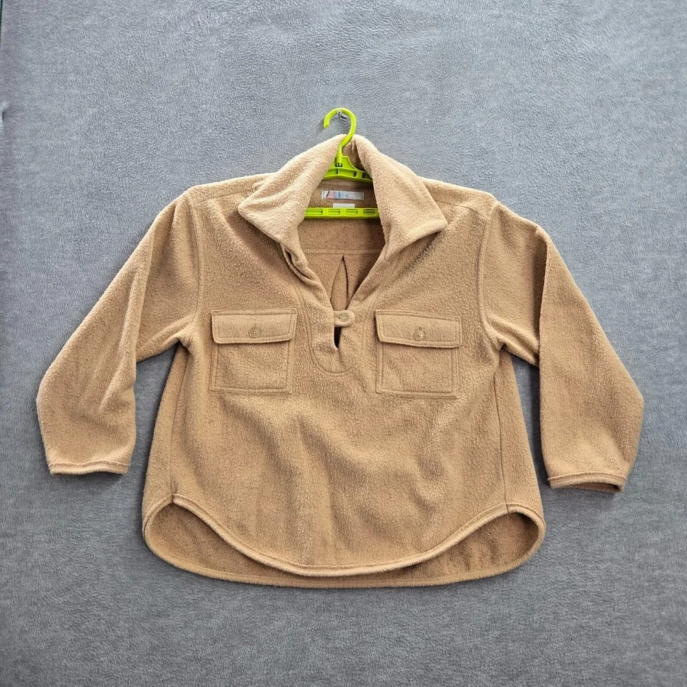 Free People Beach Women Sweater XS Brown Fleece Pockets‎ Long Sleeve Collar